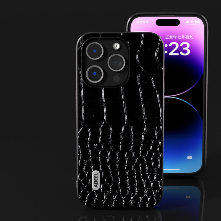 ABEEL Genuine Leather Crocodile Pattern Black Edge Phone Case, For iPhone 15 Plus, For iPhone 15
