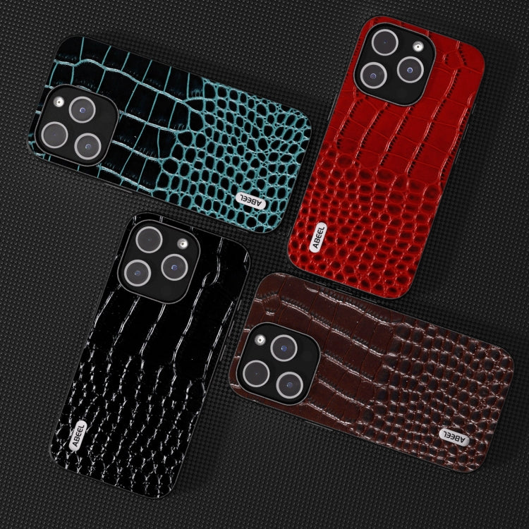 ABEEL Genuine Leather Crocodile Pattern Black Edge Phone Case, For iPhone 15 Plus, For iPhone 15