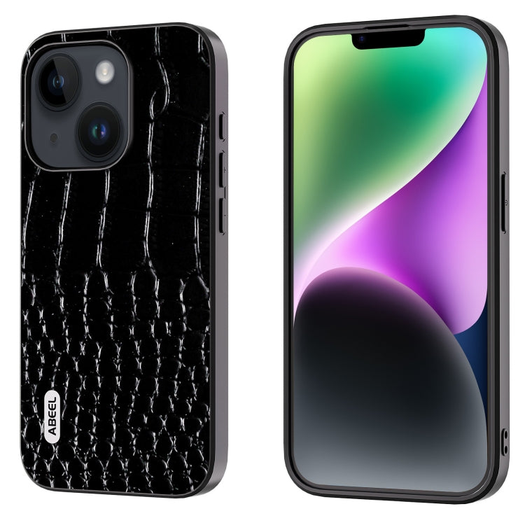 ABEEL Genuine Leather Crocodile Pattern Black Edge Phone Case, For iPhone 15 Plus, For iPhone 15