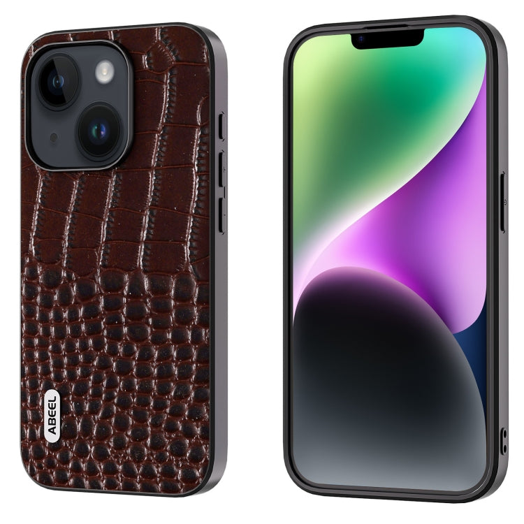 ABEEL Genuine Leather Crocodile Pattern Black Edge Phone Case, For iPhone 15 Plus, For iPhone 15