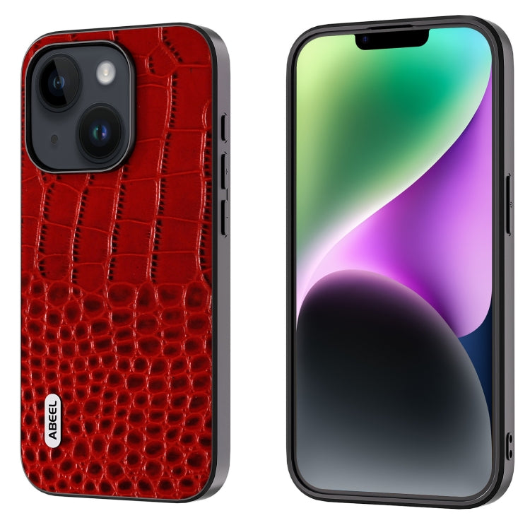 ABEEL Genuine Leather Crocodile Pattern Black Edge Phone Case, For iPhone 15 Plus, For iPhone 15