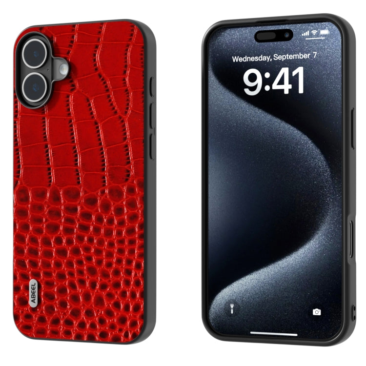 ABEEL Genuine Leather Crocodile Pattern Black Edge Phone Case, For iPhone 16 Pro Max, For iPhone 16 Pro, For iPhone 16 Plus, For iPhone 16, For iPhone 15 Pro Max, For iPhone 15 Pro