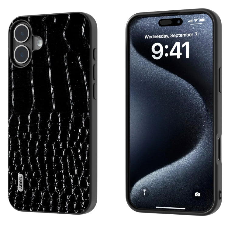ABEEL Genuine Leather Crocodile Pattern Black Edge Phone Case, For iPhone 16 Pro Max, For iPhone 16 Pro, For iPhone 16 Plus, For iPhone 16, For iPhone 15 Pro Max, For iPhone 15 Pro