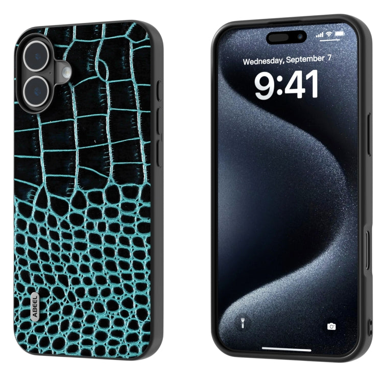 ABEEL Genuine Leather Crocodile Pattern Black Edge Phone Case, For iPhone 16 Pro Max, For iPhone 16 Pro, For iPhone 16 Plus, For iPhone 16, For iPhone 15 Pro Max, For iPhone 15 Pro