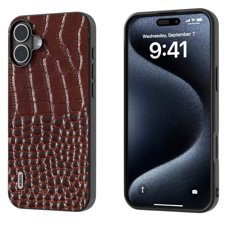 ABEEL Genuine Leather Crocodile Pattern Black Edge Phone Case, For iPhone 16 Pro Max, For iPhone 16 Pro, For iPhone 16 Plus, For iPhone 16, For iPhone 15 Pro Max, For iPhone 15 Pro