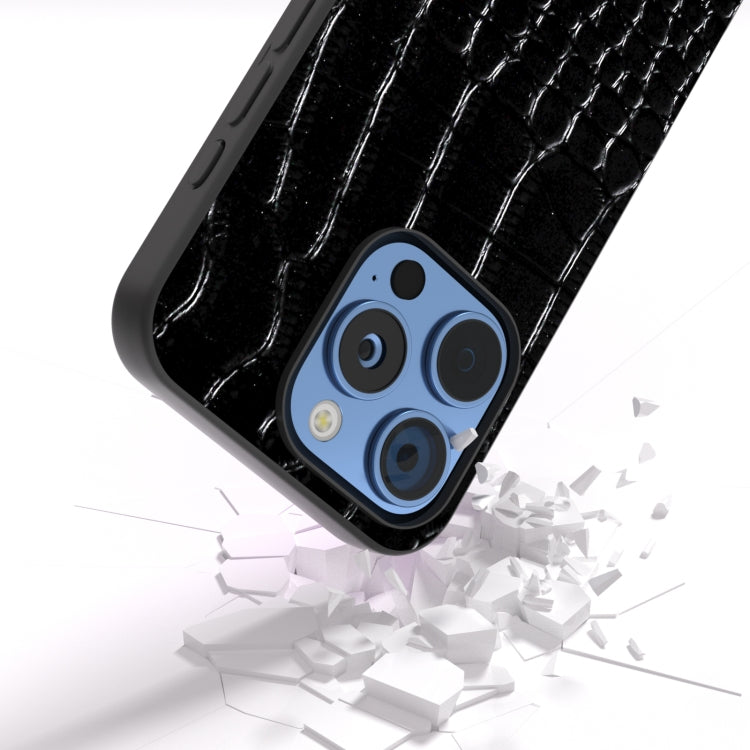 ABEEL Genuine Leather Crocodile Pattern Black Edge Phone Case, For iPhone 16 Pro Max, For iPhone 16 Pro, For iPhone 16 Plus, For iPhone 16, For iPhone 15 Pro Max, For iPhone 15 Pro