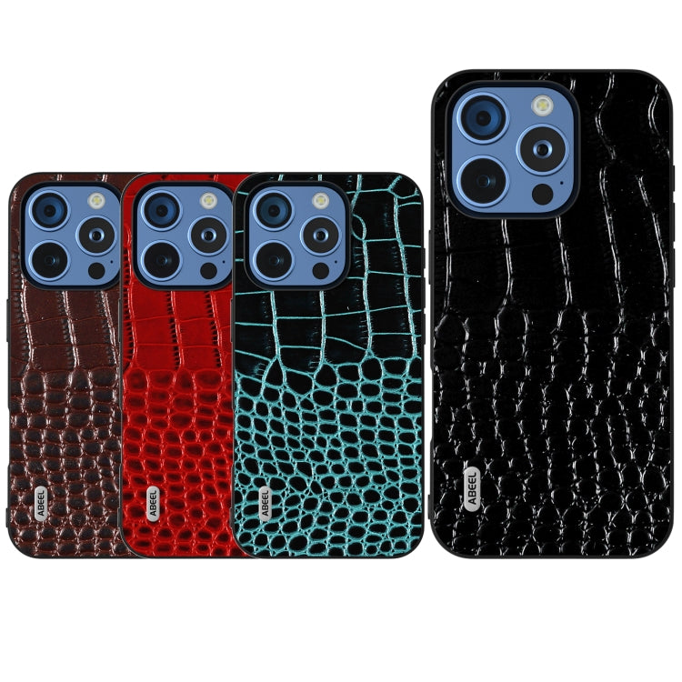 ABEEL Genuine Leather Crocodile Pattern Black Edge Phone Case, For iPhone 16 Pro Max, For iPhone 16 Pro, For iPhone 16 Plus, For iPhone 16, For iPhone 15 Pro Max, For iPhone 15 Pro