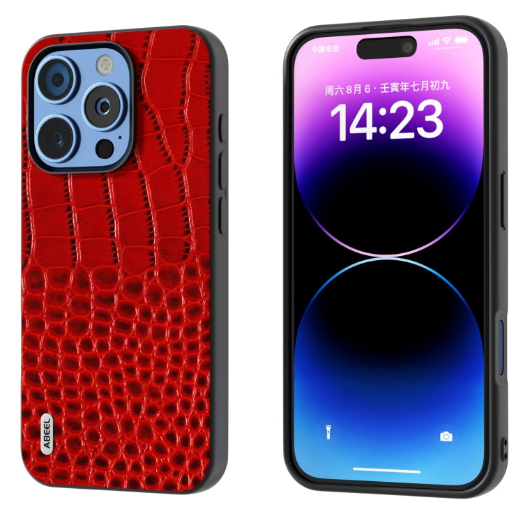 ABEEL Genuine Leather Crocodile Pattern Black Edge Phone Case, For iPhone 16 Pro Max, For iPhone 16 Pro, For iPhone 16 Plus, For iPhone 16, For iPhone 15 Pro Max, For iPhone 15 Pro