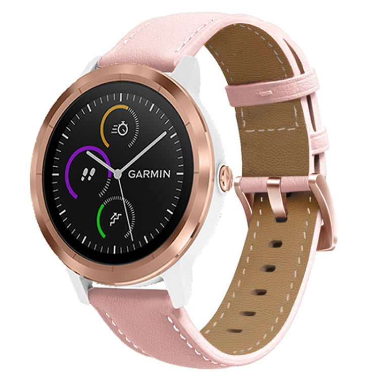 20mm Rose Gold Buckle Genuine Leather Watch Band, For Garmin Venu / SQ / SQ2 / Venu 2 Plus