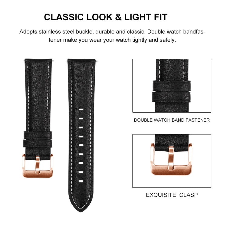 20mm Rose Gold Buckle Genuine Leather Watch Band, For Garmin Venu / SQ / SQ2 / Venu 2 Plus