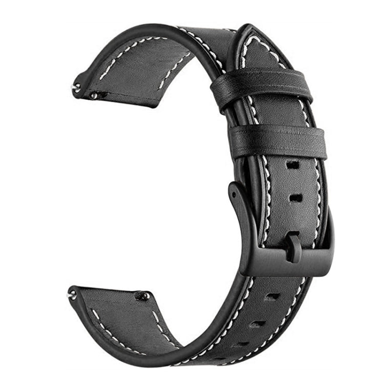 Stitching Black Buckle Genuine Leather Watch Band, For Garmin Venu / SQ / SQ2 / Venu 2 Plus