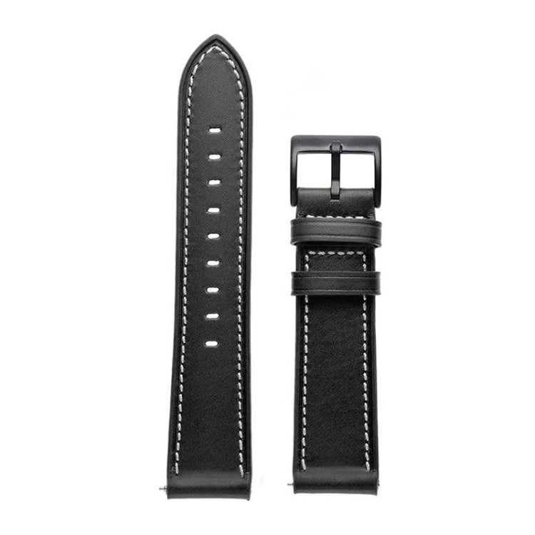 Stitching Black Buckle Genuine Leather Watch Band, For Garmin Venu / SQ / SQ2 / Venu 2 Plus