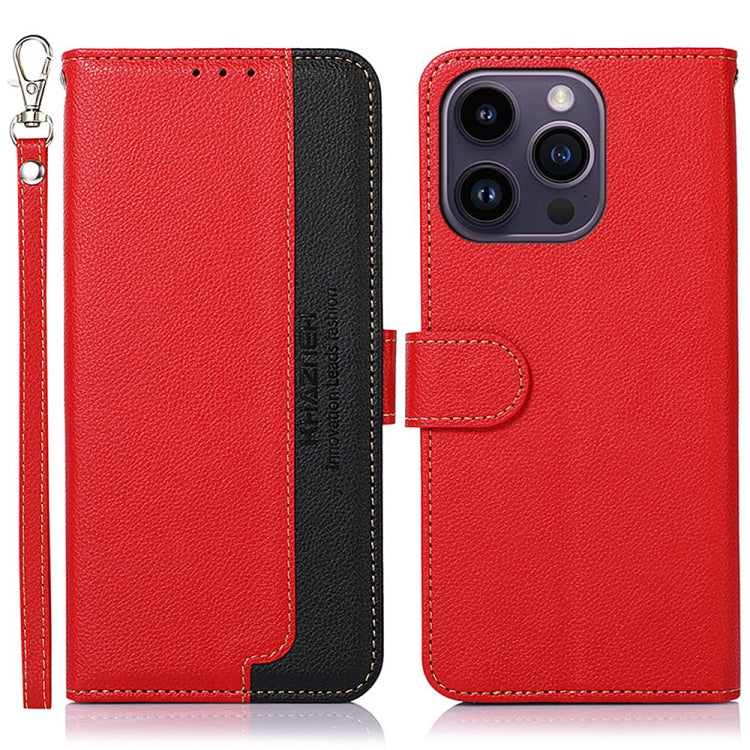 KHAZNEH Litchi Texture Leather RFID Phone Case, For iPhone 15 Pro, For iPhone 15 Plus, For iPhone 15, For iPhone 14 Plus, For iPhone 14, For iPhone 14 Pro