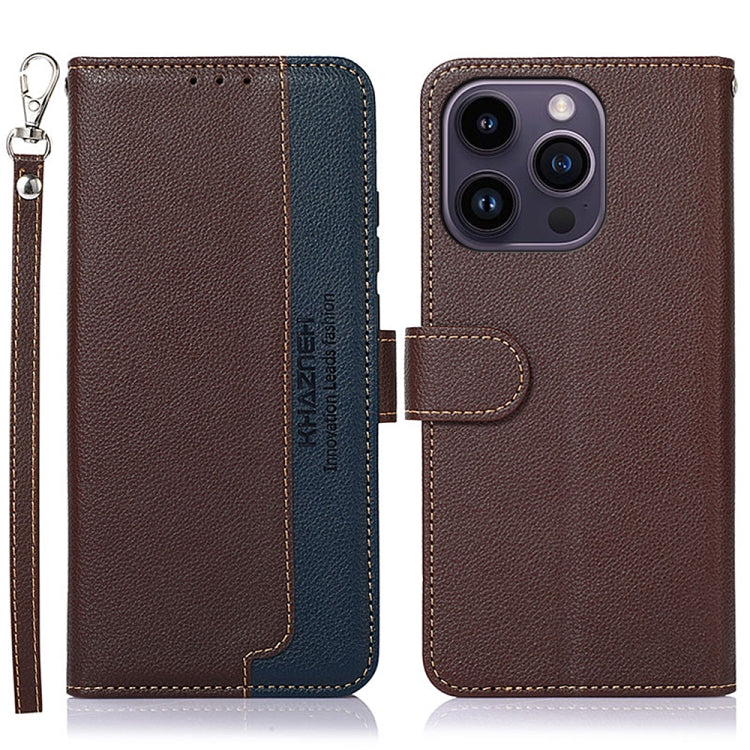 KHAZNEH Litchi Texture Leather RFID Phone Case, For iPhone 15 Pro, For iPhone 15 Plus, For iPhone 15, For iPhone 14 Plus, For iPhone 14, For iPhone 14 Pro