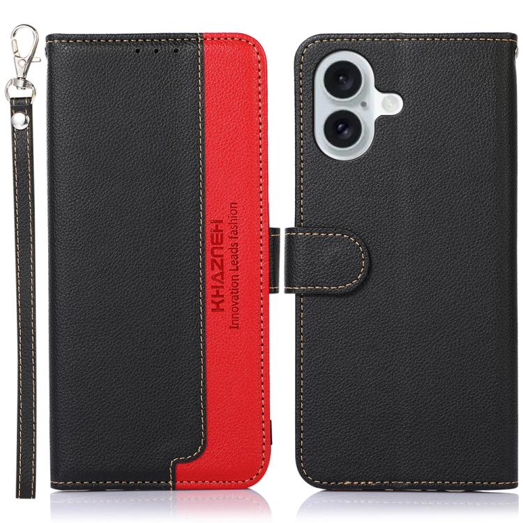 KHAZNEH Litchi Texture Leather RFID Phone Case, For iPhone 16 Pro Max, For iPhone 16 Pro, For iPhone 16 Plus, For iPhone 16, iPhone 16e, For iPhone 15 Pro Max