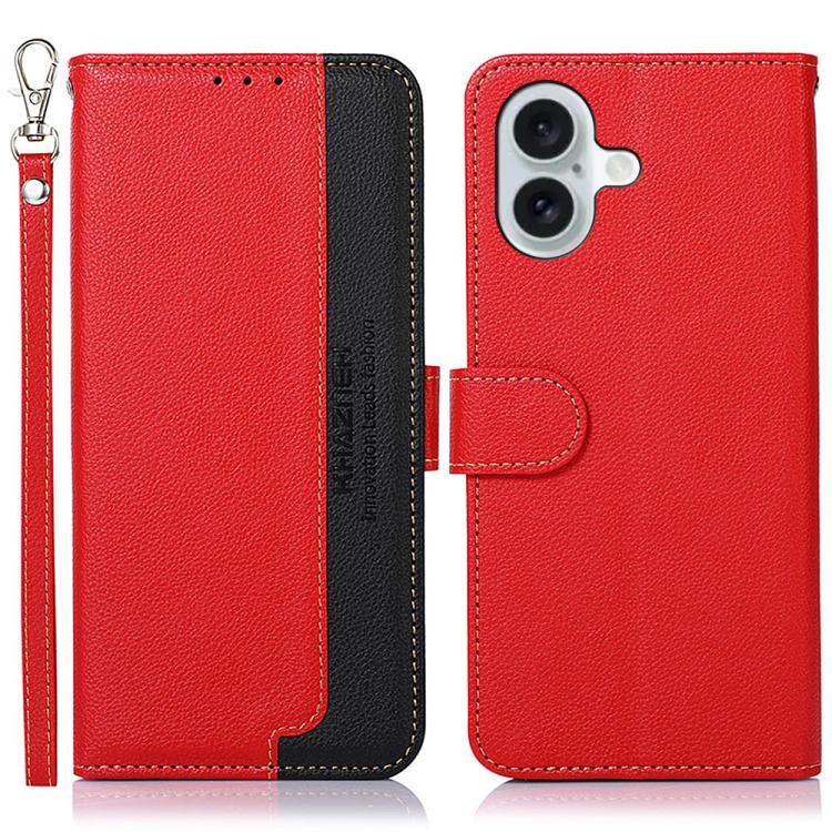 KHAZNEH Litchi Texture Leather RFID Phone Case, For iPhone 16 Pro Max, For iPhone 16 Pro, For iPhone 16 Plus, For iPhone 16, iPhone 16e, For iPhone 15 Pro Max