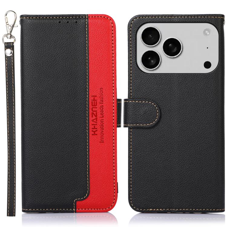 KHAZNEH Litchi Texture Leather RFID Phone Case, For iPhone 16 Pro Max, For iPhone 16 Pro, For iPhone 16 Plus, For iPhone 16, iPhone 16e, For iPhone 15 Pro Max