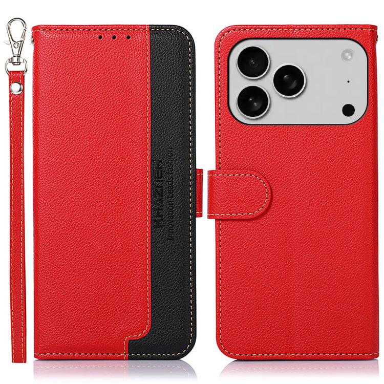 KHAZNEH Litchi Texture Leather RFID Phone Case, For iPhone 16 Pro Max, For iPhone 16 Pro, For iPhone 16 Plus, For iPhone 16, iPhone 16e, For iPhone 15 Pro Max
