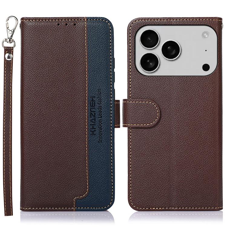 KHAZNEH Litchi Texture Leather RFID Phone Case, For iPhone 16 Pro Max, For iPhone 16 Pro, For iPhone 16 Plus, For iPhone 16, iPhone 16e, For iPhone 15 Pro Max