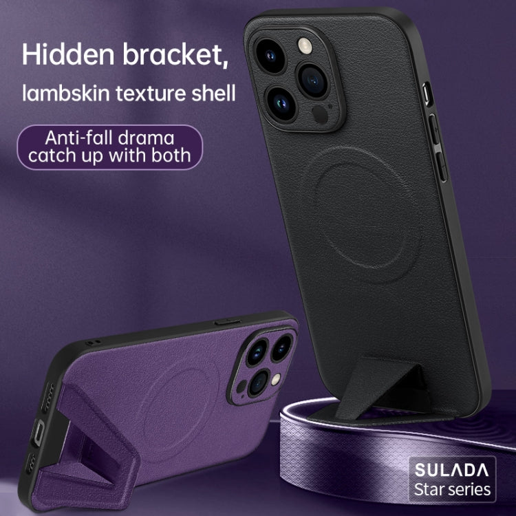 SULADA Folding Holder Lambskin Texture MagSafe Phone Case, For iPhone 13 Pro, For iPhone 13