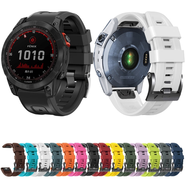 Screw Black Steel Buckle Silicone Watch Band, For Garmin Tactix 7 Pro / Fenix 7X  / 6X Pro