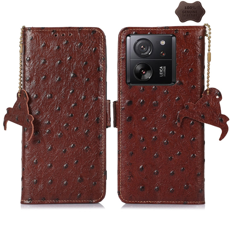 Ostrich Pattern Genuine Leather RFID Phone Case