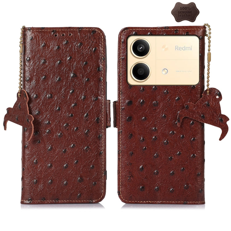 Ostrich Pattern Genuine Leather RFID Phone Case, For Xiaomi Poco C65 / Redmi 13C, For Xiaomi Redmi 12, For Xiaomi Redmi Note 13R Pro, For Xiaomi 13T/Redmi K60 Ultra, For Xiaomi Redmi Note 13 Pro+