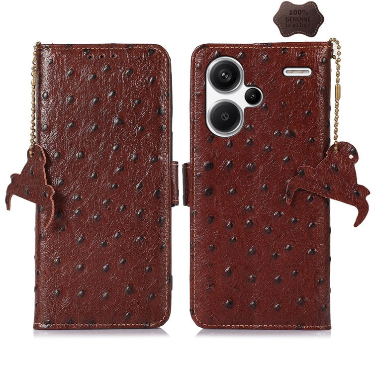 Ostrich Pattern Genuine Leather RFID Phone Case, For Xiaomi Poco C65 / Redmi 13C, For Xiaomi Redmi 12, For Xiaomi Redmi Note 13R Pro, For Xiaomi 13T/Redmi K60 Ultra, For Xiaomi Redmi Note 13 Pro+