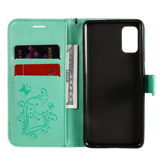Close-up of 3D butterfly texture embossed across leather case surface for Galaxy phones