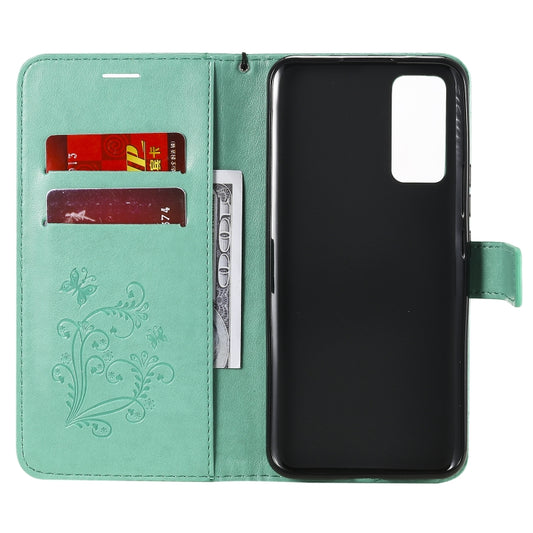 Open view of card slot compartments and cash pocket in butterfly embossed leather case