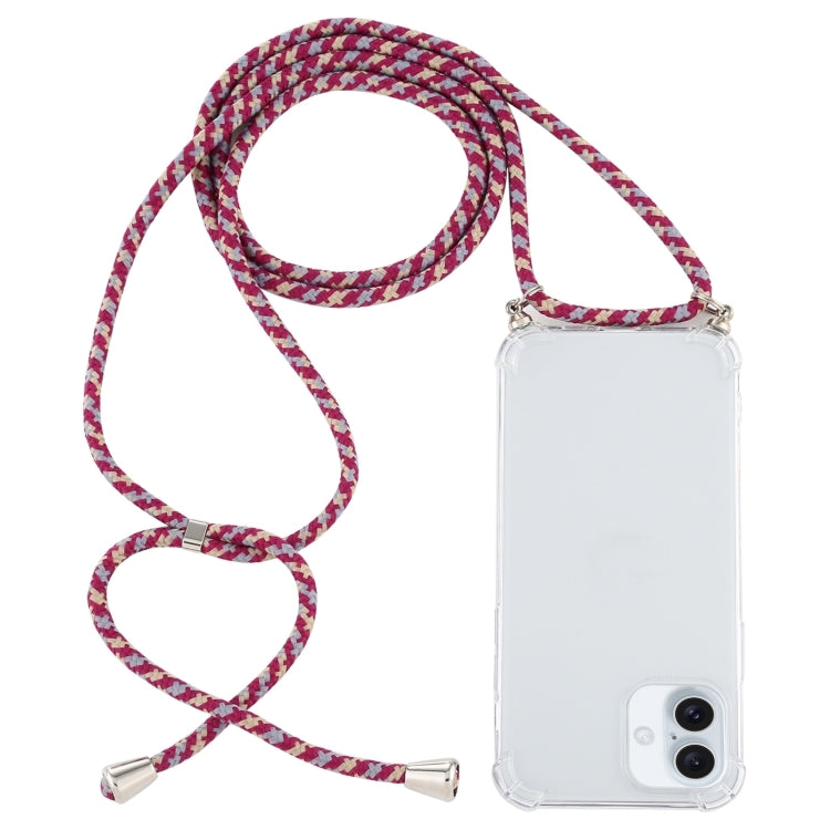 Four-Corner Shockproof Transparent TPU Case with Lanyard, For iPhone 16 Plus