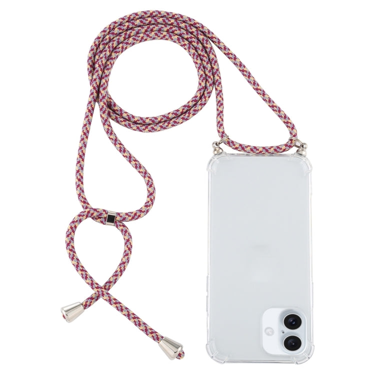 Four-Corner Shockproof Transparent TPU Case with Lanyard, For iPhone 16 Plus