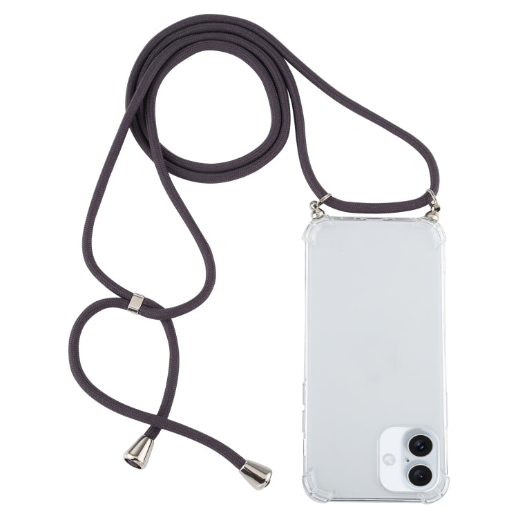 Four-Corner Shockproof Transparent TPU Case with Lanyard, For iPhone 16 Plus