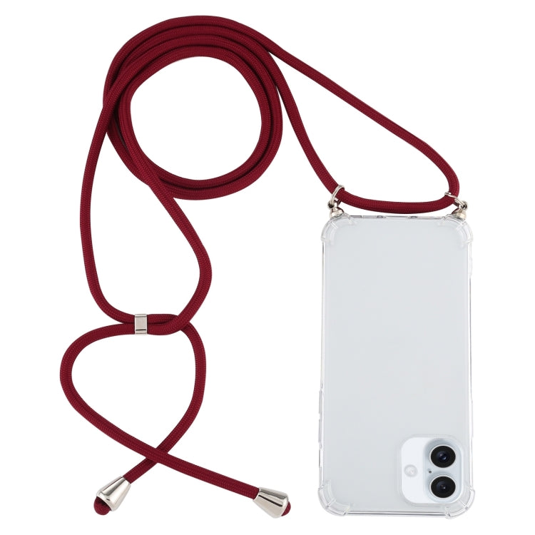 Four-Corner Shockproof Transparent TPU Case with Lanyard, For iPhone 16 Plus