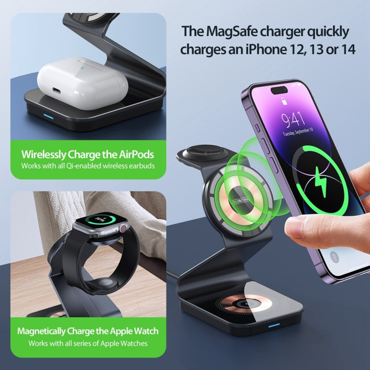 DUZZONA W15 15W 3 in 1 Transparent Magnetic Suction Wireless Charging Stand, W15