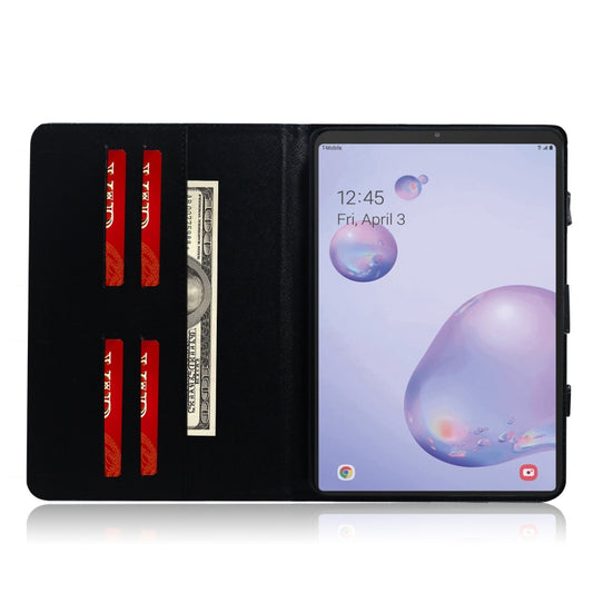 Leather tablet case displaying integrated card slots and cash wallet functionality