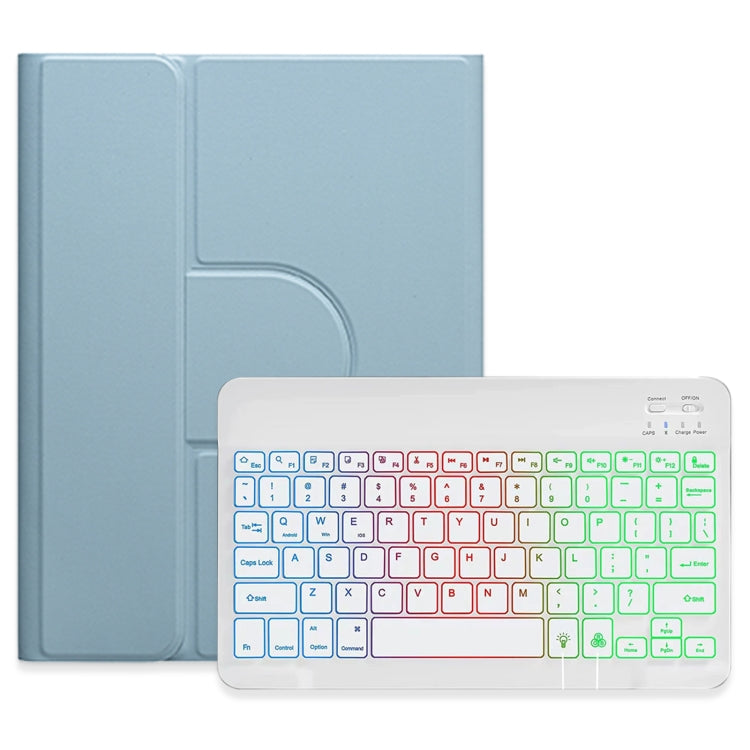 Étui en cuir avec clavier Bluetooth rotatif à 360 degrés, rétroéclairé tricolore, blanc, pour iPad 10e génération 10.9 (2022), iPad Air (2022) / iPad Pro 11 (2021) et iPad 10.2 (2021) / Air (2019).