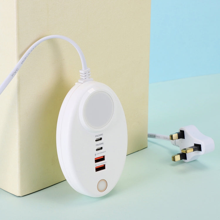 YF-106 USB- C / Type-Cx2+USBx2 Oval PD Socket Phone Charger with Light, UK Plug, EU Plug