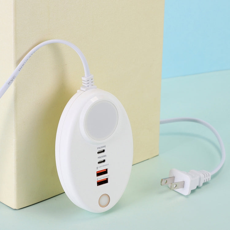 YF-106 USB- C / Type-Cx2+USBx2 Oval PD Socket Phone Charger with Light, UK Plug, US Plug, EU Plug