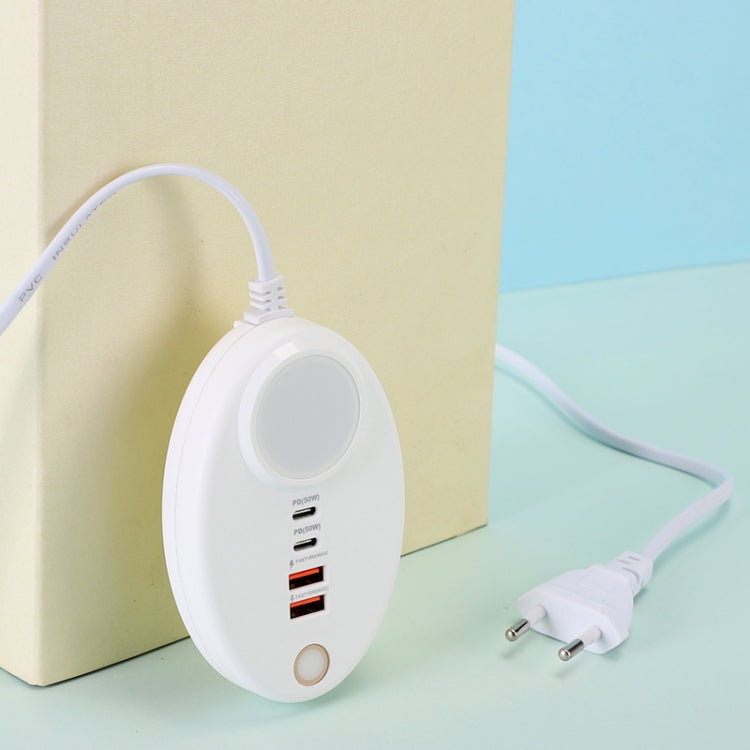 YF-106 USB- C / Type-Cx2+USBx2 Oval PD Socket Phone Charger with Light, UK Plug, EU Plug