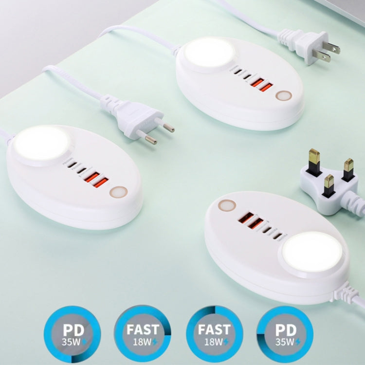 YF-106 USB- C / Type-Cx2+USBx2 Oval PD Socket Phone Charger with Light, UK Plug, EU Plug