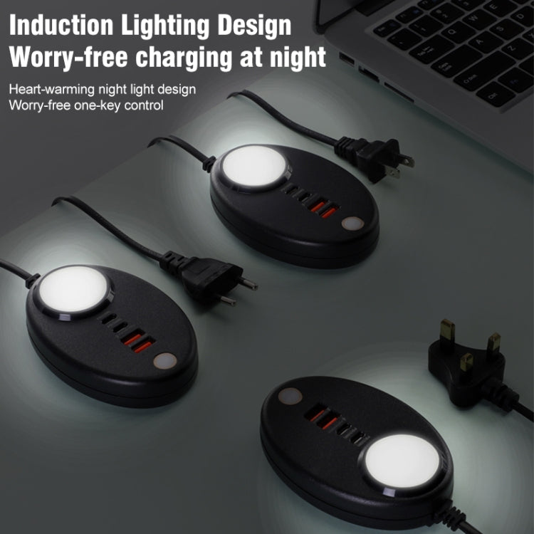 YF-106 USB- C / Type-Cx2+USBx2 Oval PD Socket Phone Charger with Light, UK Plug, EU Plug