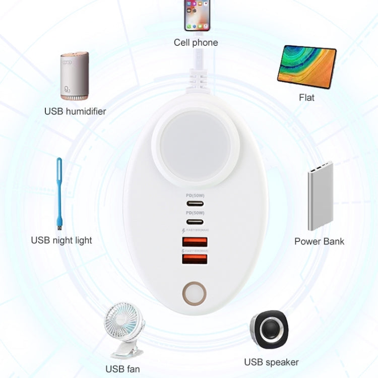 YF-106 USB- C / Type-Cx2+USBx2 Oval PD Socket Phone Charger with Light, UK Plug, EU Plug