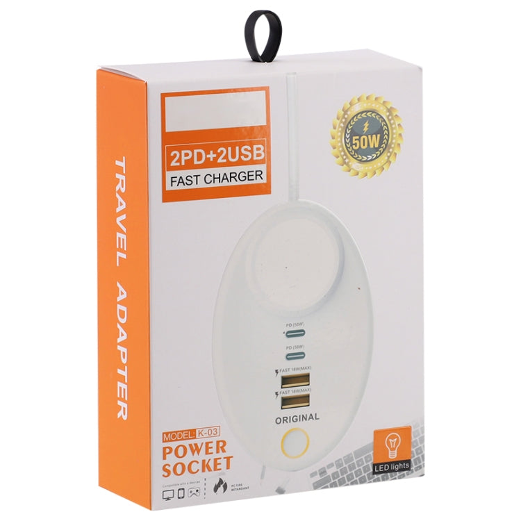 YF-106 USB- C / Type-Cx2+USBx2 Oval PD Socket Phone Charger with Light, UK Plug, EU Plug