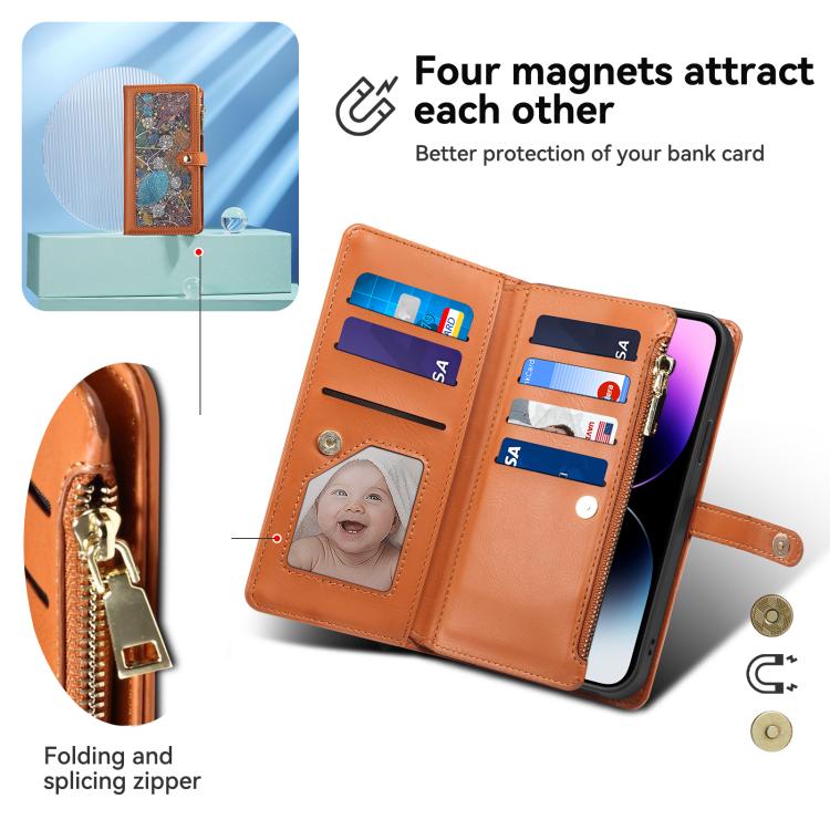 ESEBLE Star Series Lanyard Zipper Wallet RFID Leather Case, For iPhone 17e / 16e, For iPhone 16 Pro Max, For iPhone 16 Pro, For iPhone 16 Plus, For iPhone 16, For iPhone 15 Pro Max, For iPhone 15 Pro, For iPhone 15 Plus
