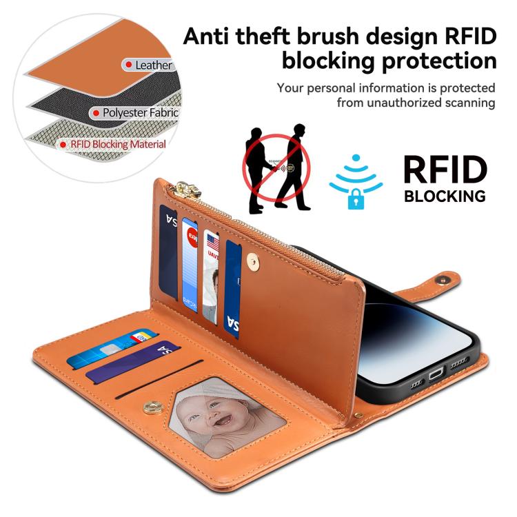 ESEBLE Star Series Lanyard Zipper Wallet RFID Leather Case, For iPhone 17e / 16e, For iPhone 16 Pro Max, For iPhone 16 Pro, For iPhone 16 Plus, For iPhone 16, For iPhone 15 Pro Max, For iPhone 15 Pro, For iPhone 15 Plus