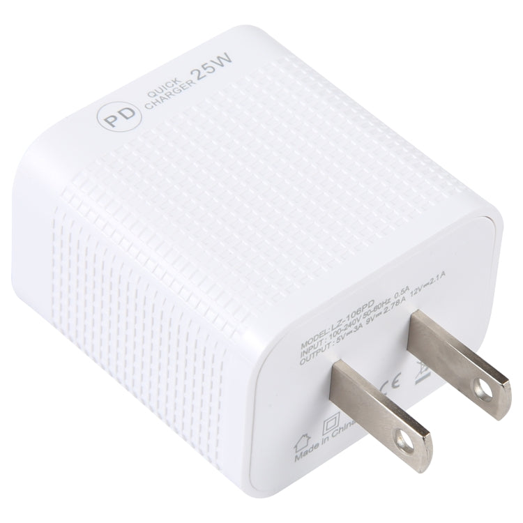 LZ-106PD 25W USB-C / Type-C Ports Plaid Pattern Travel Charger, US Plug, EU Plug