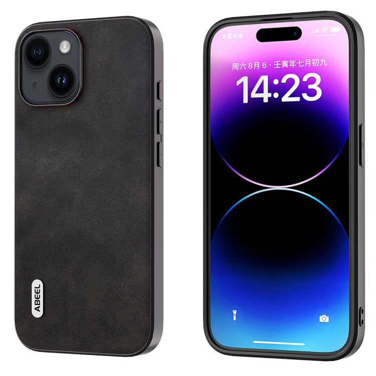 ABEEL Dual Color Cowhide Texture PU Phone Case, For iPhone 15 Plus, For iPhone 15, For iPhone 14 Plus, For iPhone 14