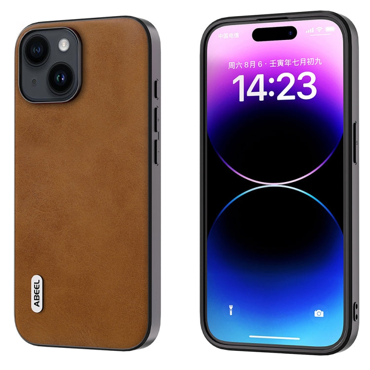 ABEEL Dual Color Cowhide Texture PU Phone Case, For iPhone 15 Plus, For iPhone 15, For iPhone 14 Plus, For iPhone 14