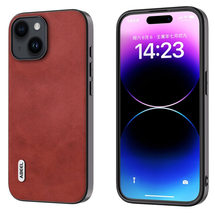ABEEL Dual Color Cowhide Texture PU Phone Case, For iPhone 15 Plus, For iPhone 15, For iPhone 14 Plus, For iPhone 14